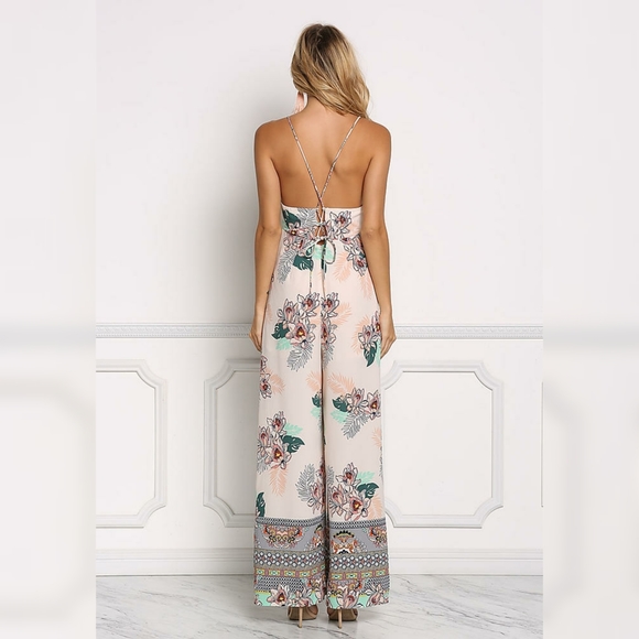 LOVE CULTURE | Peach Tropical Lace Up Jumpsuit - Picture 6 of 10